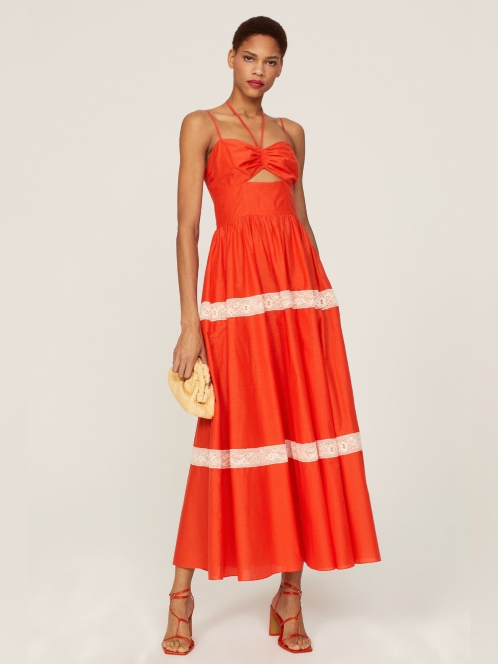 Jason Wu cutout lace trimmed cotton and silk blend voile maxi dress